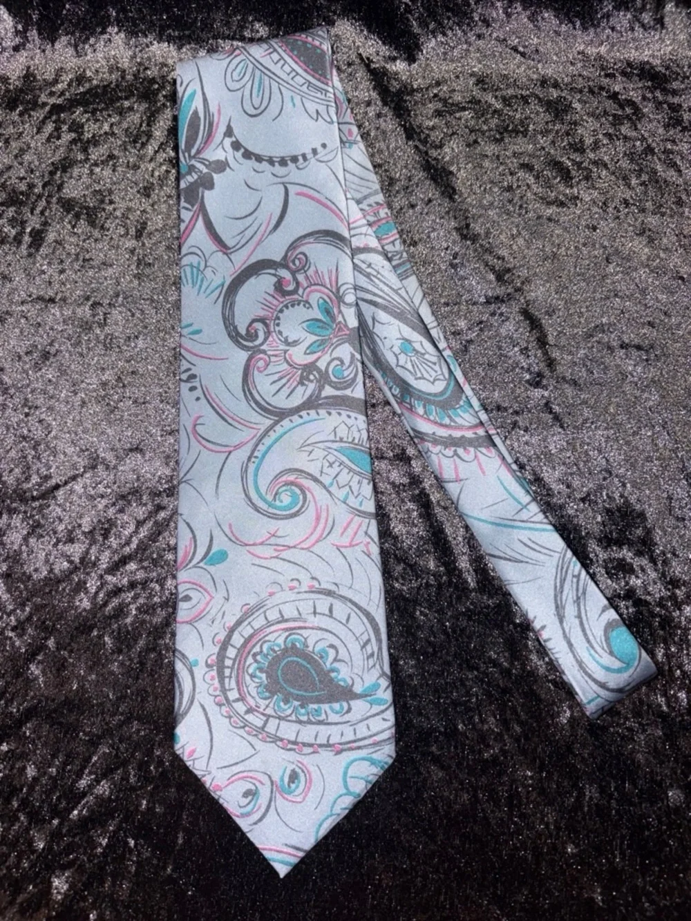 MR. ITALY Necktie Gray Teal Pink Paisley Novelty Art Neckwear One Size EUC
